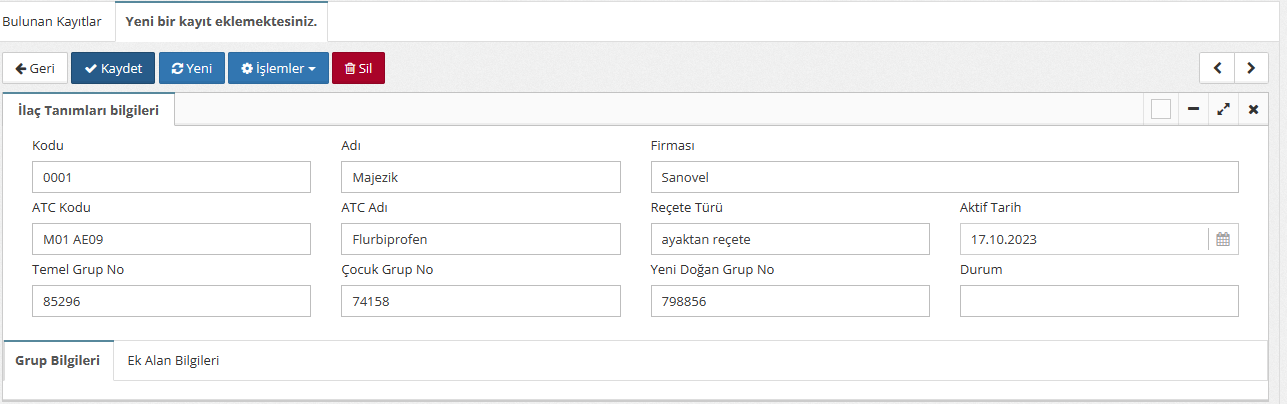 İlaç Tanımlama Ekranı 
